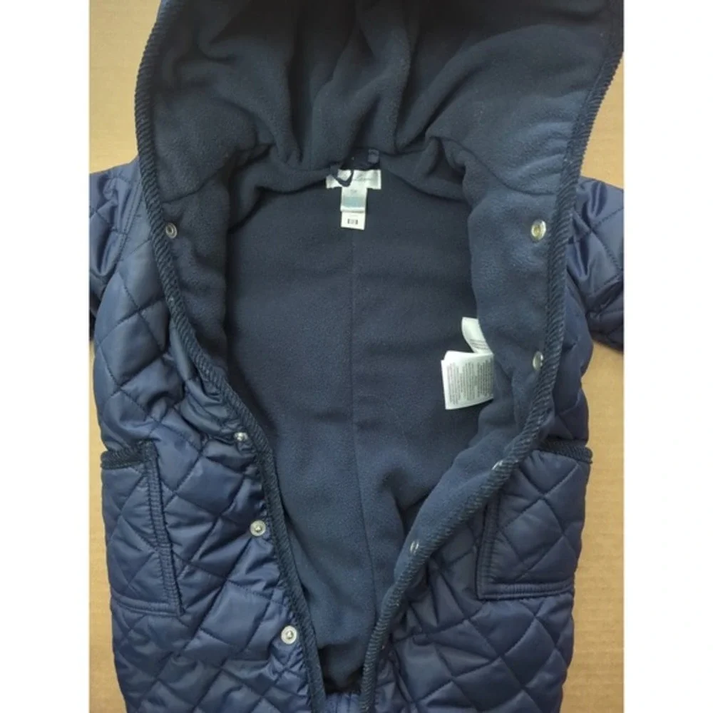 Ralph Lauren Baby Quilted Hooded Snowsuit Snap Front Navy‎ Blue Red Pony Size 6M